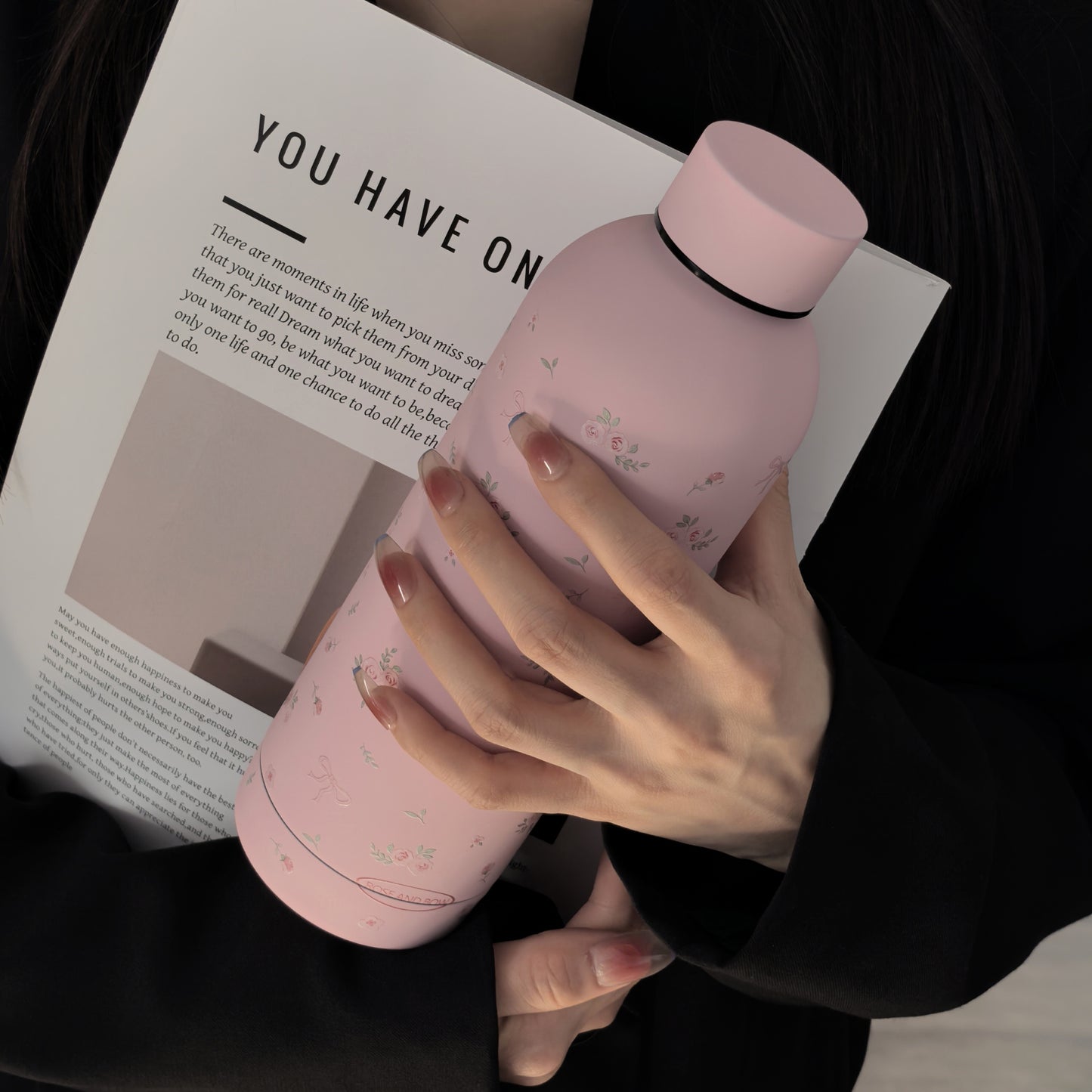 1pc Bowknot Rose Floral Series Double-Layer Stainless Steel Insulated Tumbler, Vacuum Flask & Thermos Bottle for Travel and Outdoor Use
