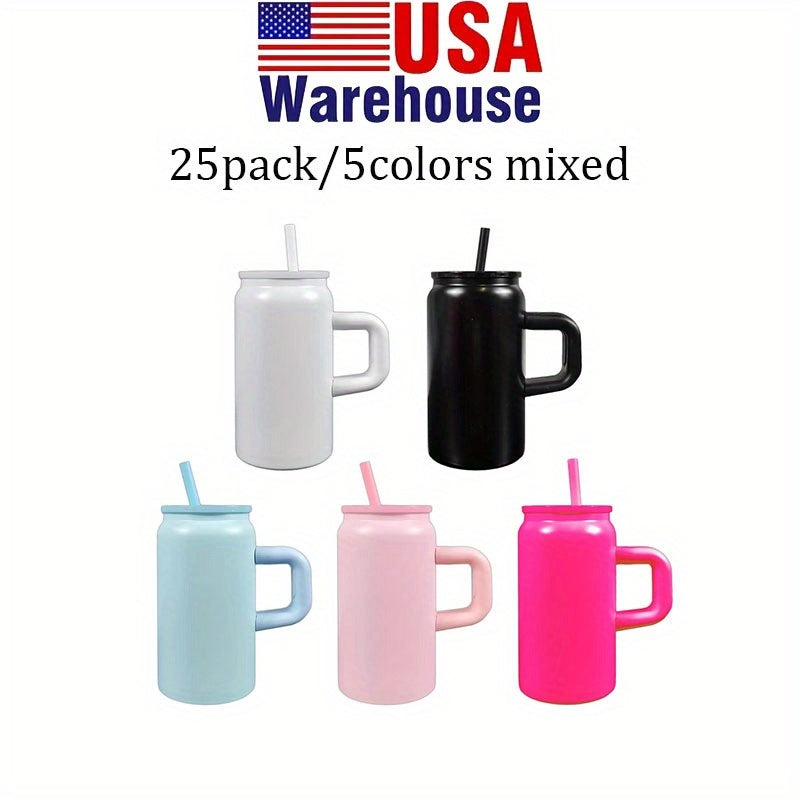 Halloween 25pcs USA Warehouse Wholesale Thermal Cup With Lid, Straw And Handle, 16oz Sublimable Stainless Steel Cup, Drink Cans, Iced Coffee Cup, Smoothie Cup, Unbreakable Vacuum Insulated Stainless Steel Rainbow Cup, Festive Gifts.