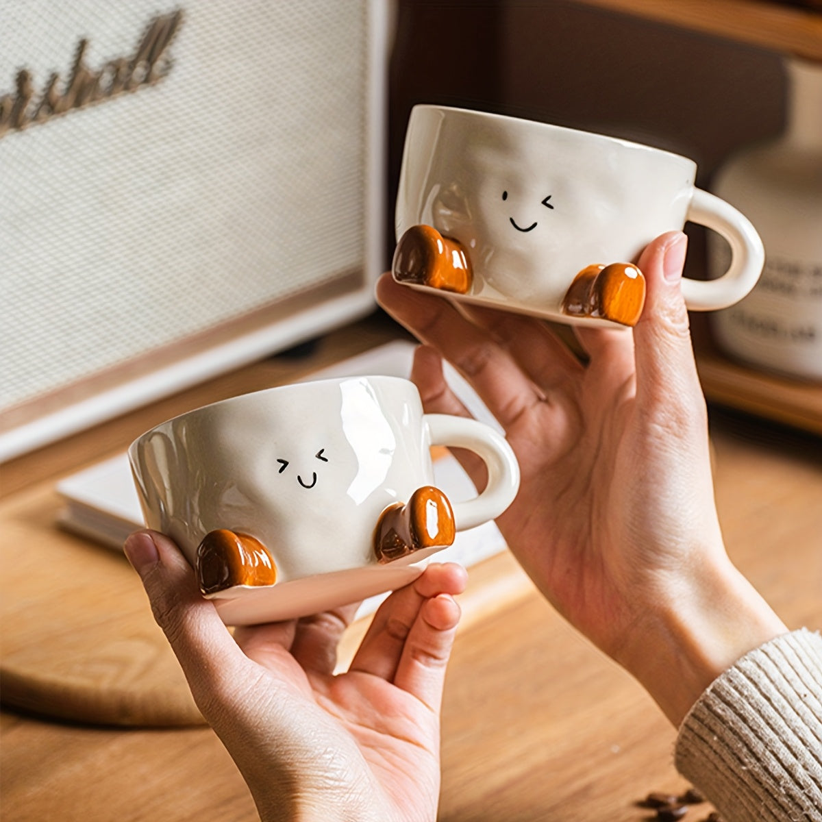 1pc DearDali Cute Sleeping Feet coffee mug with Beige Feet - Microwave Safe Ceramic Cup