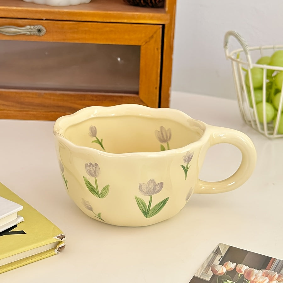 4pcs 250ml Ceramic Mug, Flower Pattern Ceramic Coffee Cup, Suitable for Home, Office