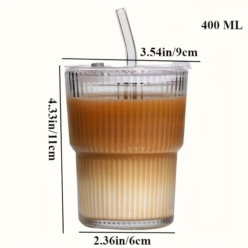 1 Set Elegant Clear Glass Coffee Cups with Straws & Lids - 13.53\u002F20.29oz Large Capacity