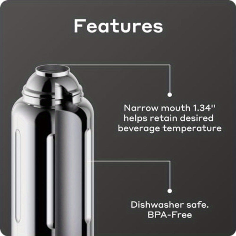 Set of 34 Oz And 16 Oz Classic Stainless Steel Vacuum Insulated Thermo Flasks with Cup Lid in a Glossy Finish