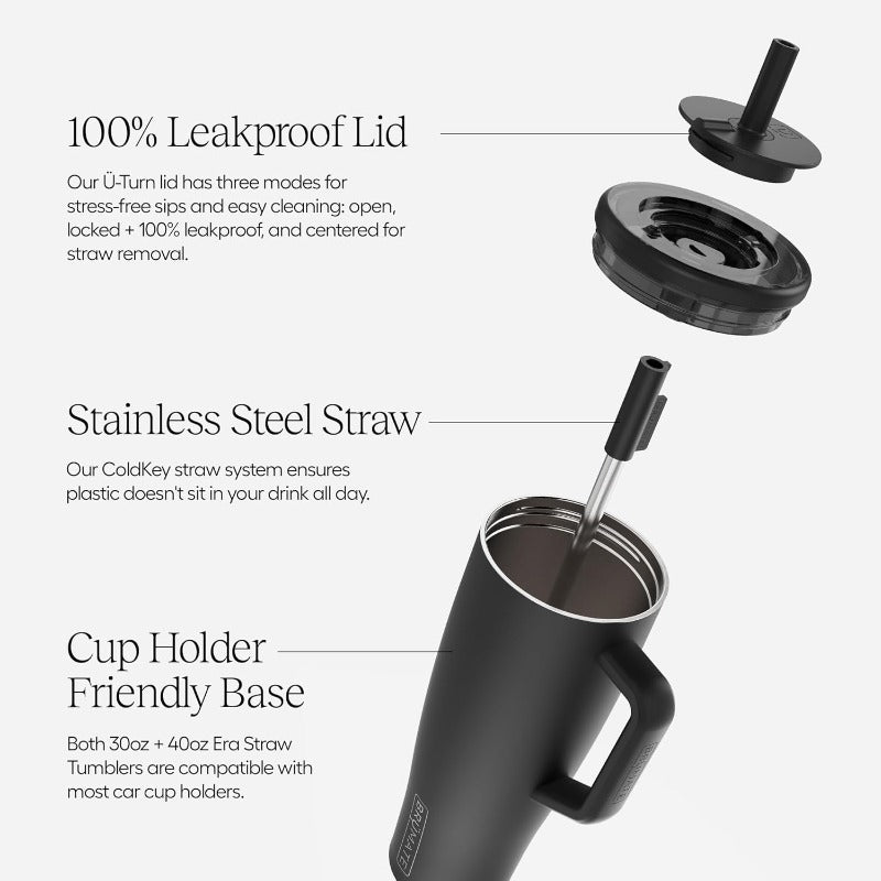 Era 30 oz Tumbler with Handle and Straw 100% Leakproof Insulated Tumbler with Lid and Straw Made of Stainless Steel Cup Holder Friendly Base 30oz Zebra
