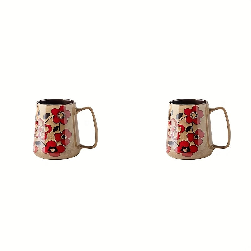2pcs, Chinese Style Retro Hand-Painted Ceramic Cone Mug Set - Coffee Cup & Milk Jug with Large Capacity (23.67oz), 2pcs
