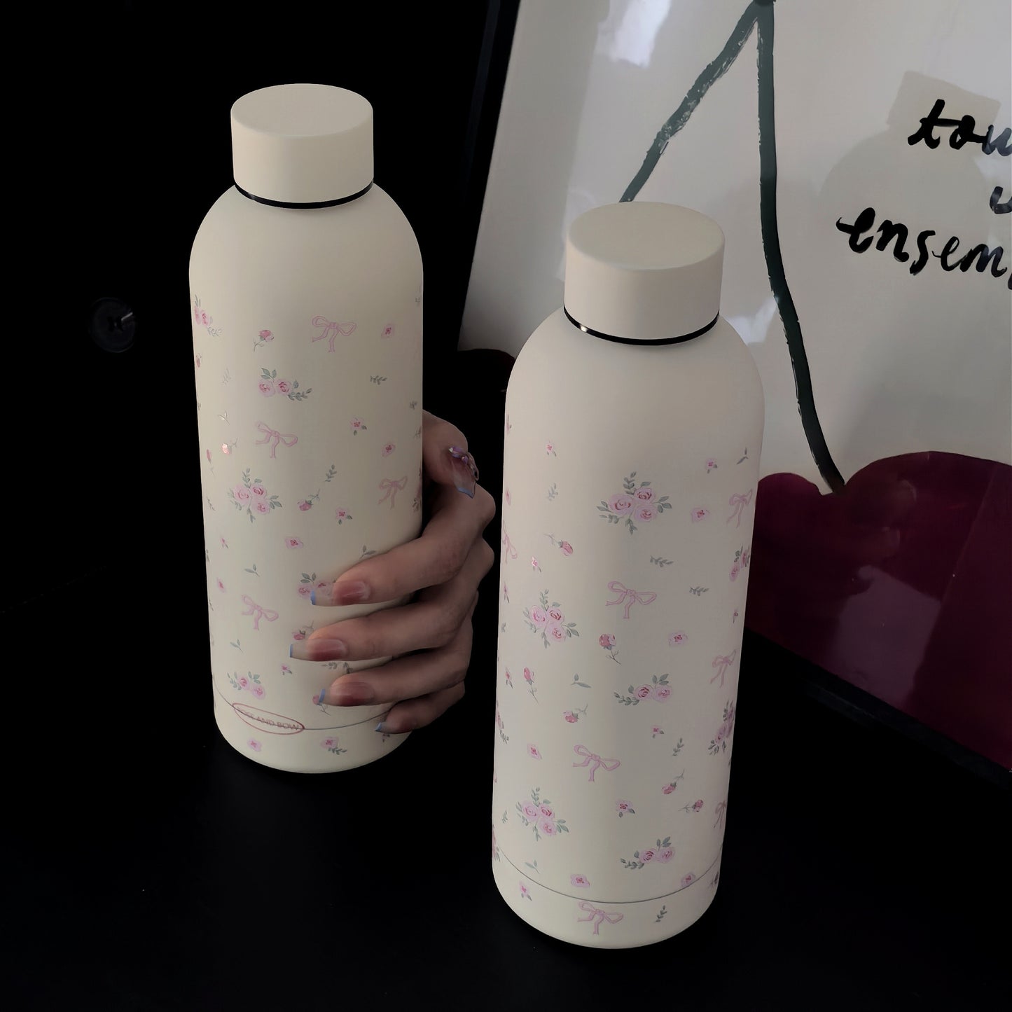 1pc Bowknot Rose Floral Series Double-Layer Stainless Steel Insulated Tumbler, Vacuum Flask & Thermos Bottle for Travel and Outdoor Use