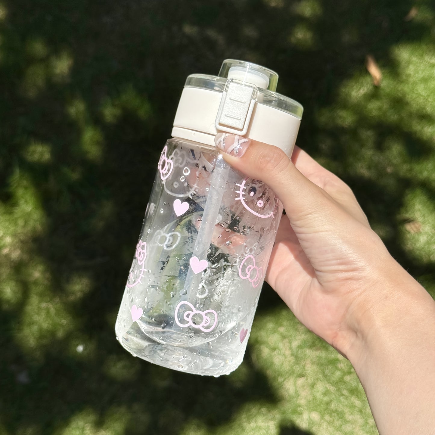 Hello Kitty Water Bottle Sanrio Hello Kitty Bow Print Plastic Water Bottle - 1pc