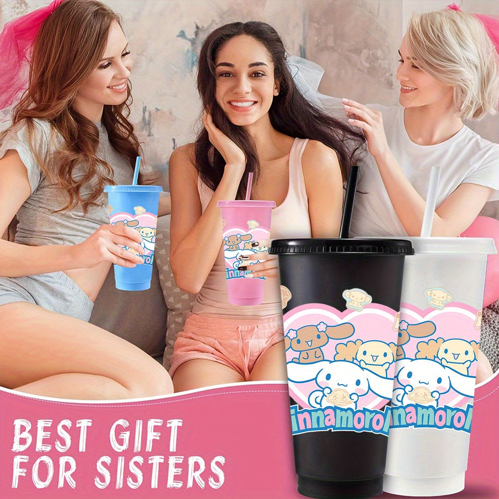 10pcs Reusable for cinnamoroll Plastic Cups, 24oz Iced Coffee Tea Slushie Cup with Lid and Straw