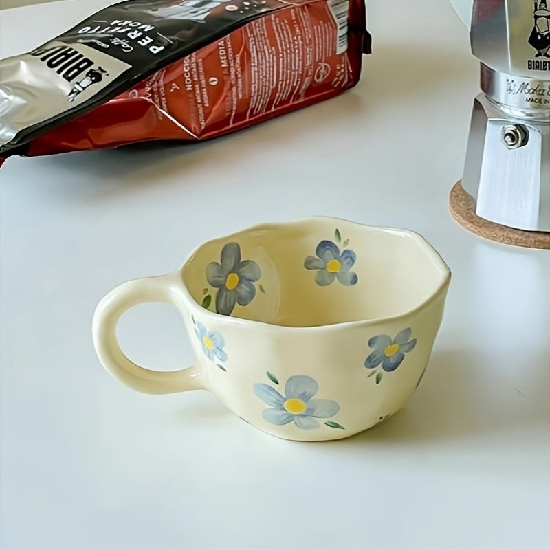 4pcs Floral Ceramic Mug Set, Handcrafted Irregular Shaped Coffee Cups, Multipurpose Reusable Flower Patterned Cups for Christmas, Thanksgiving, Valentine's, Father'S & Mother'S Day - Material, Machine Washable