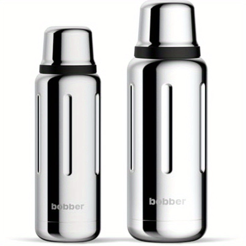 Set of 34 Oz And 16 Oz Classic Stainless Steel Vacuum Insulated Thermo Flasks with Cup Lid in a Glossy Finish