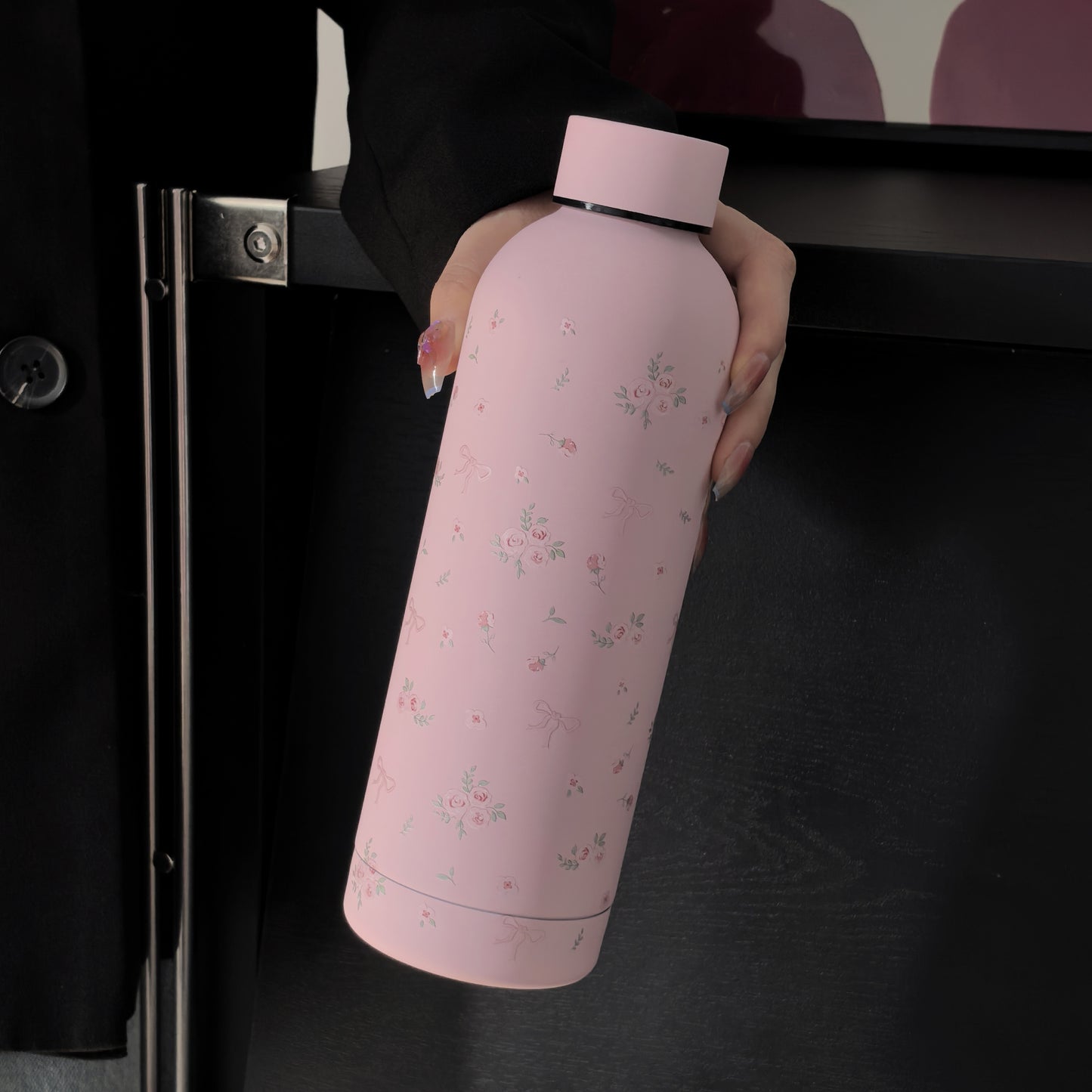 1pc Bowknot Rose Floral Series Double-Layer Stainless Steel Insulated Tumbler, Vacuum Flask & Thermos Bottle for Travel and Outdoor Use