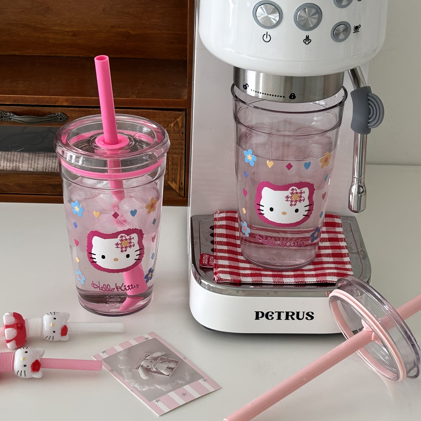 1pc Sanrio Hello Kitty 450ml Durable PC Plastic Water Bottle with Straw - Portable Reusable Cute Pink Design for Summer