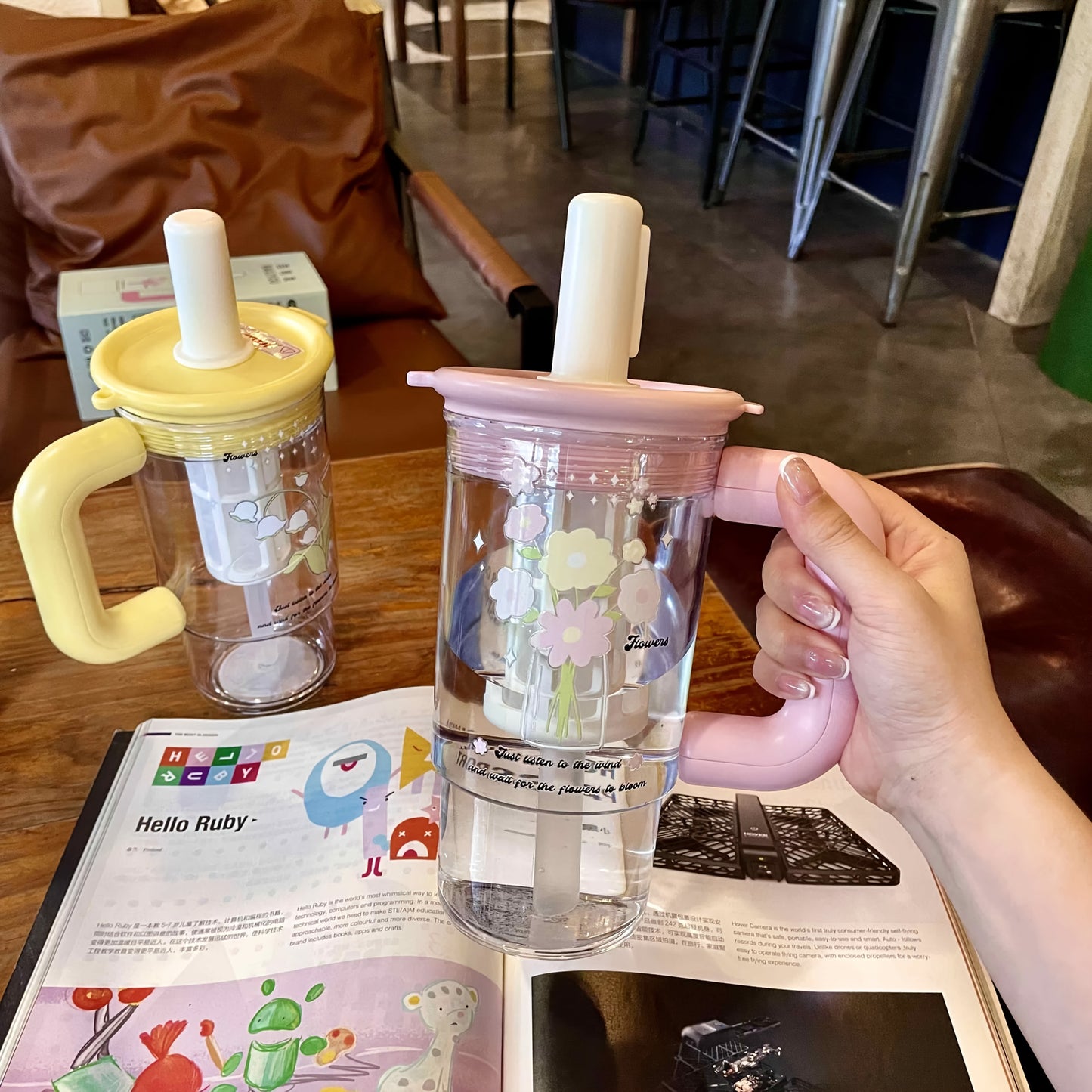 1000ml Large-Capacity Stylish Water Bottle with Straw, Portable Tea Separation Brewing Cup