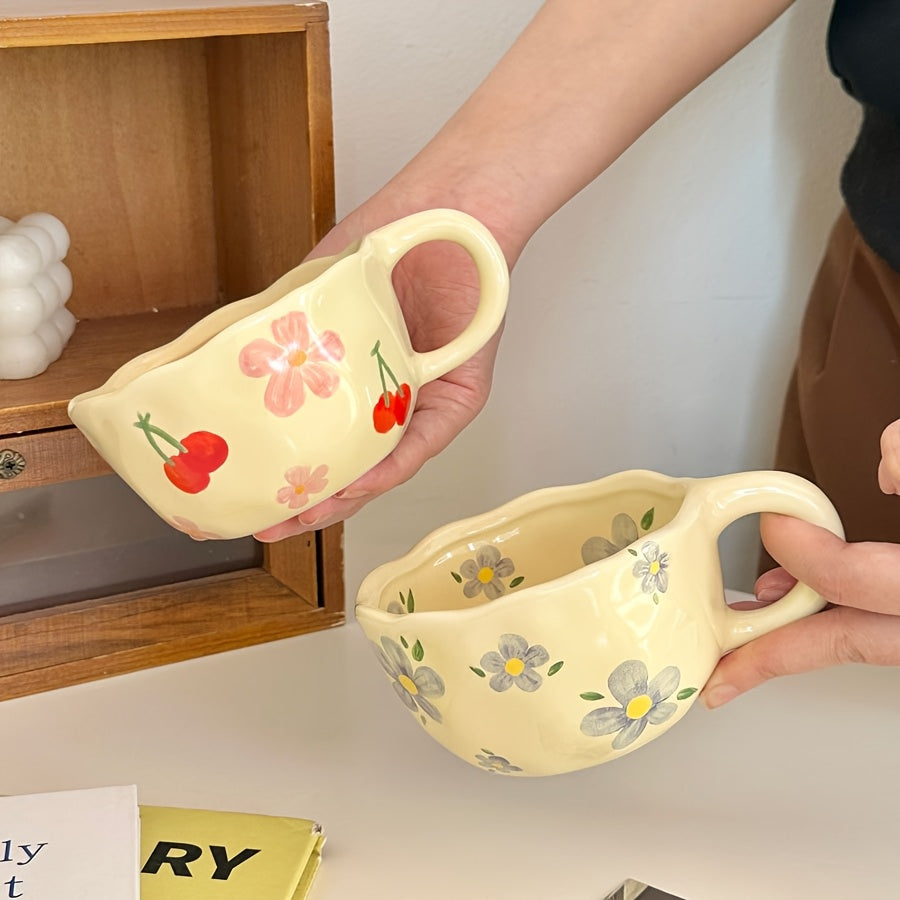 4pcs 250ml Ceramic Mug, Flower Pattern Ceramic Coffee Cup, Suitable for Home, Office