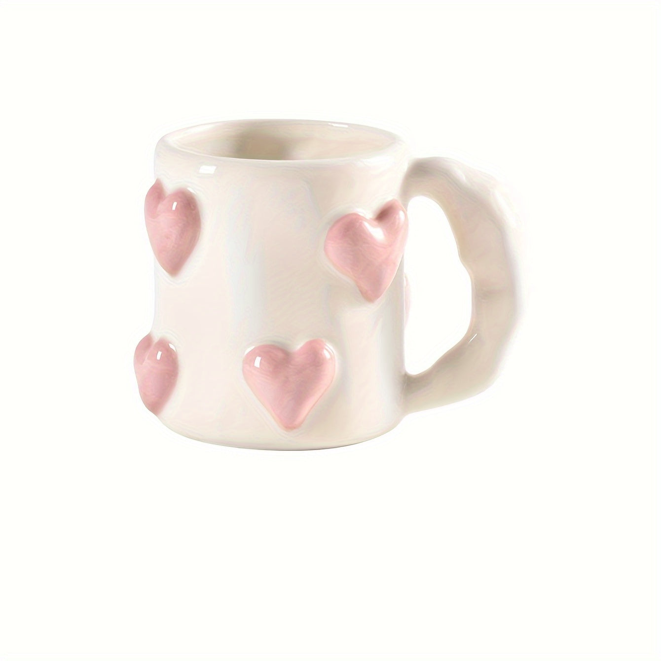 Hand-Painted | Ceramic Reusable High-Quality Hand-Painted Ceramic Coffee Mug with Pink Heart Design | Microwave Safe, White Interior, Perfect for Gifts | Playful Design, Glossy Finish Mug, Coffee Bar Accessories