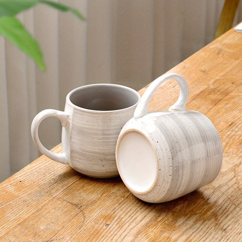 6pcs Hand-Painted Gray Ceramic Mug Sesame Dot Design Coffee Cup Milk Cup Water Cup Breakfast Oatmeal Cup, Holiday Gift 16.23oz\u002F380ml