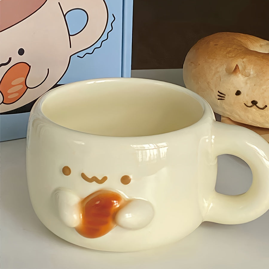 1pc 10.14oz Cute Cuddle Bread Ceramic Mug Office Coffee Cup Breakfast Milk Cup Student Personality Trendy Water Cup Suitable for Hot and Cold Drinks Couples BFF Friends Creative Gift Mother'S Day, Thanksgiving, Christmas, Birthday and Easter Ideal Gift