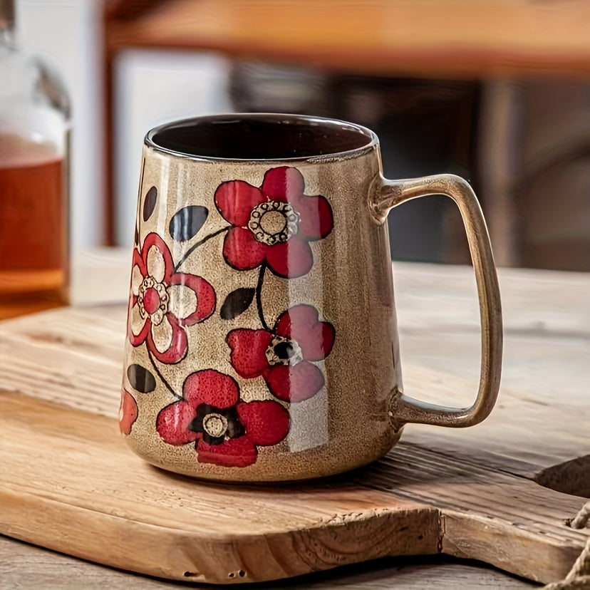 2pcs, Chinese Style Retro Hand-Painted Ceramic Cone Mug Set - Coffee Cup & Milk Jug with Large Capacity (23.67oz), 2pcs