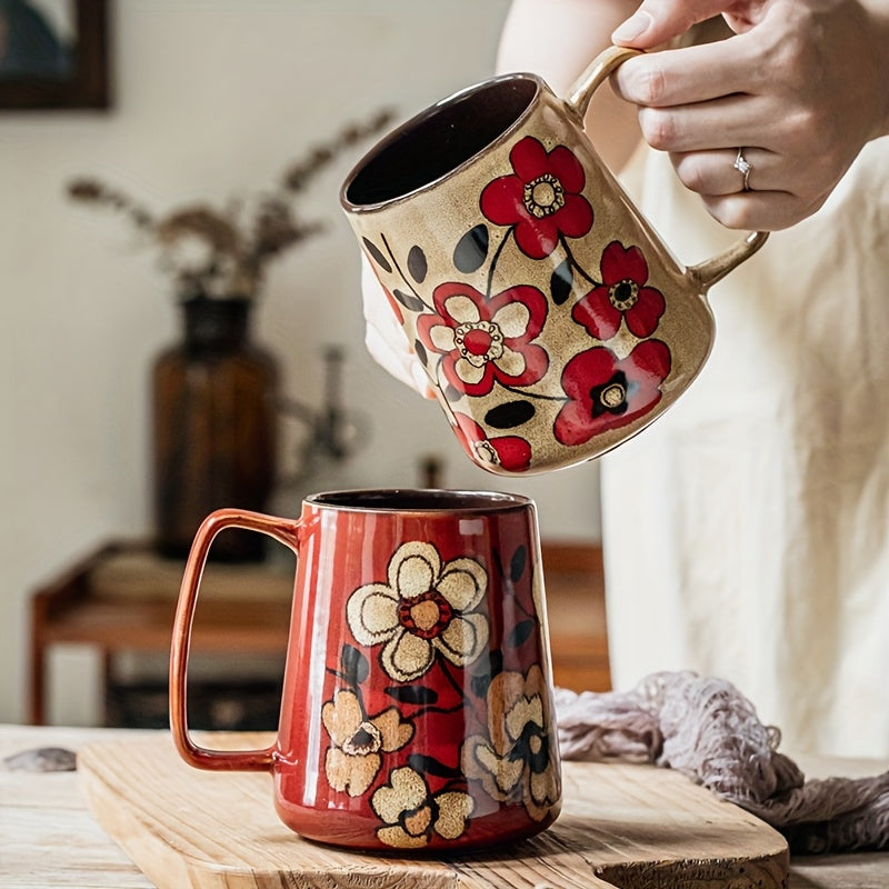 2pcs, Chinese Style Retro Hand-Painted Ceramic Cone Mug Set - Coffee Cup & Milk Jug with Large Capacity (23.67oz), 2pcs