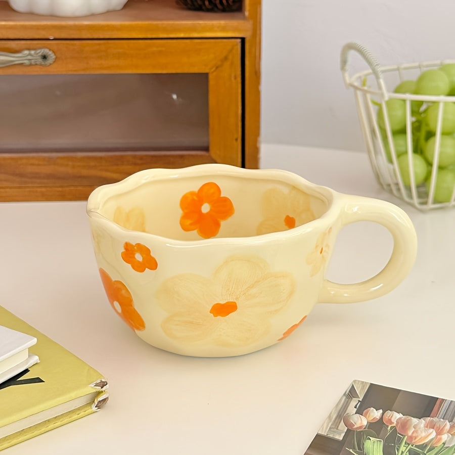4pcs 250ml Ceramic Mug, Flower Pattern Ceramic Coffee Cup, Suitable for Home, Office