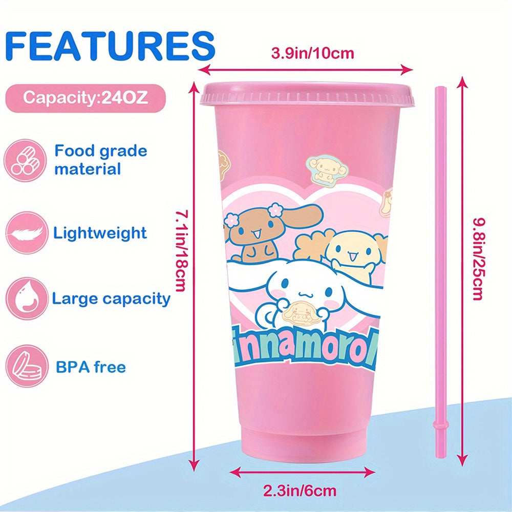 10pcs Reusable for cinnamoroll Plastic Cups, 24oz Iced Coffee Tea Slushie Cup with Lid and Straw