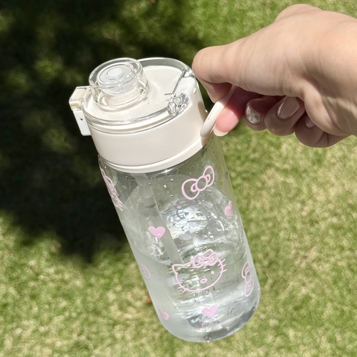 Hello Kitty Water Bottle Sanrio Hello Kitty Bow Print Plastic Water Bottle - 1pc