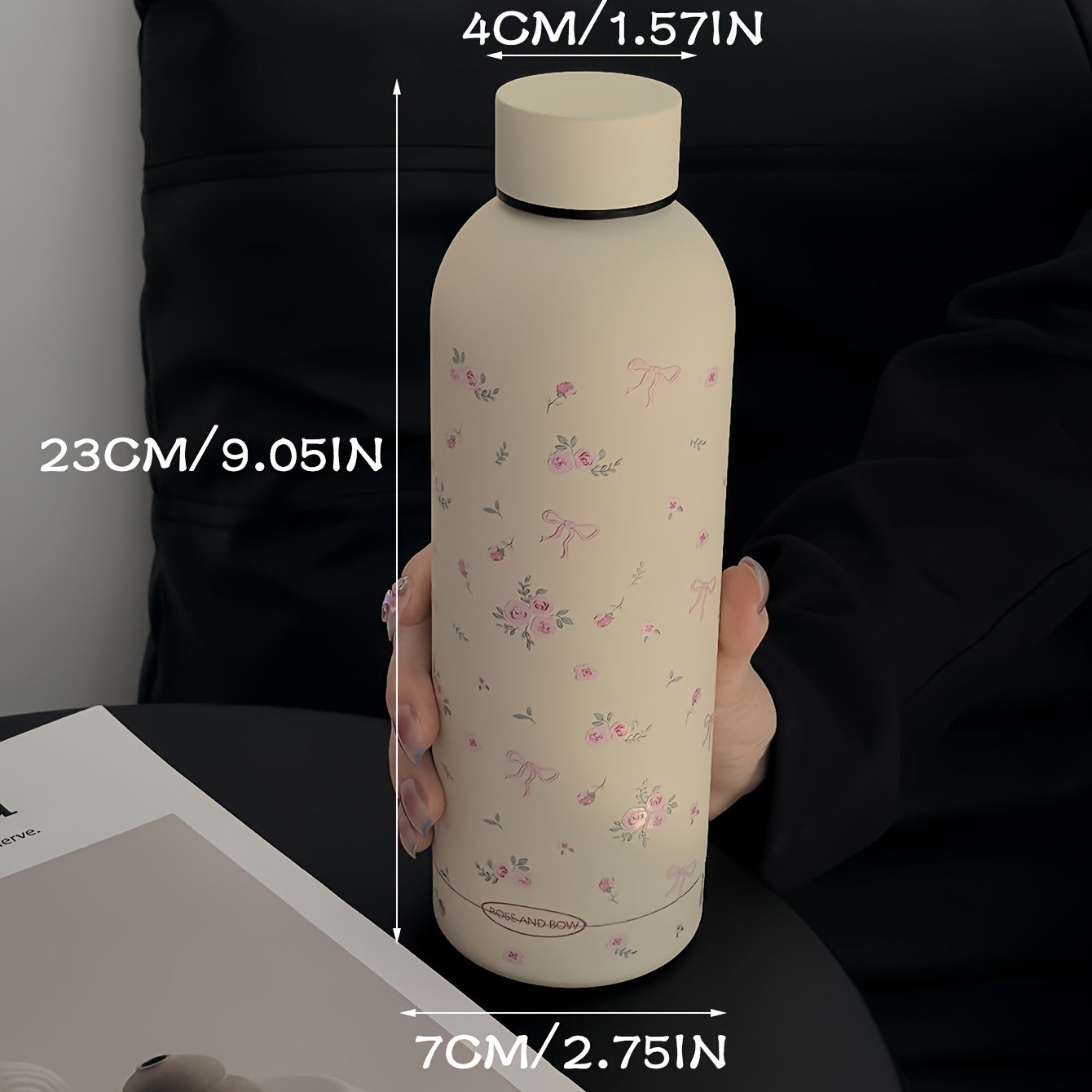 1pc Bowknot Rose Floral Series Double-Layer Stainless Steel Insulated Tumbler, Vacuum Flask & Thermos Bottle for Travel and Outdoor Use