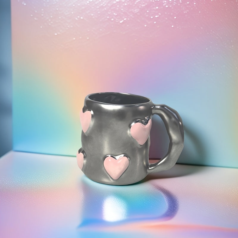 Hand-Painted | Ceramic Reusable High-Quality Hand-Painted Ceramic Coffee Mug with Pink Heart Design | Microwave Safe, White Interior, Perfect for Gifts | Playful Design, Glossy Finish Mug, Coffee Bar Accessories