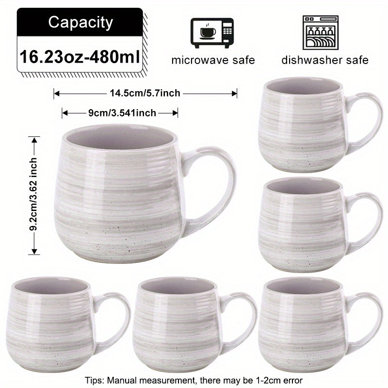 6pcs Hand-Painted Gray Ceramic Mug Sesame Dot Design Coffee Cup Milk Cup Water Cup Breakfast Oatmeal Cup, Holiday Gift 16.23oz\u002F380ml