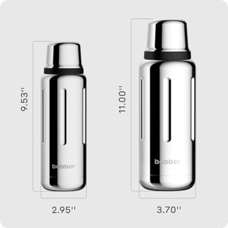 Set of 34 Oz And 16 Oz Classic Stainless Steel Vacuum Insulated Thermo Flasks with Cup Lid in a Glossy Finish