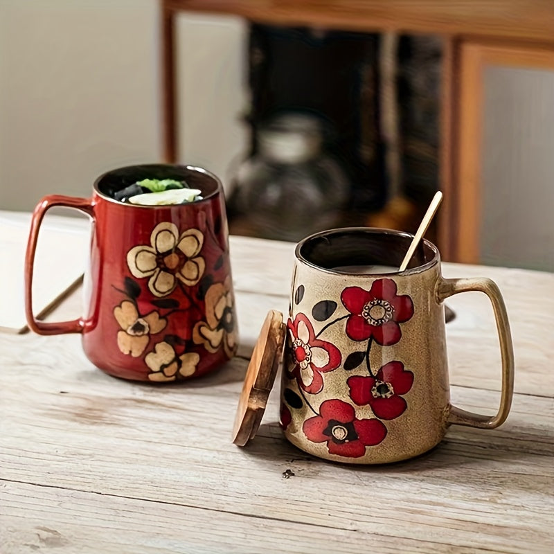 2pcs, Chinese Style Retro Hand-Painted Ceramic Cone Mug Set - Coffee Cup & Milk Jug with Large Capacity (23.67oz), 2pcs