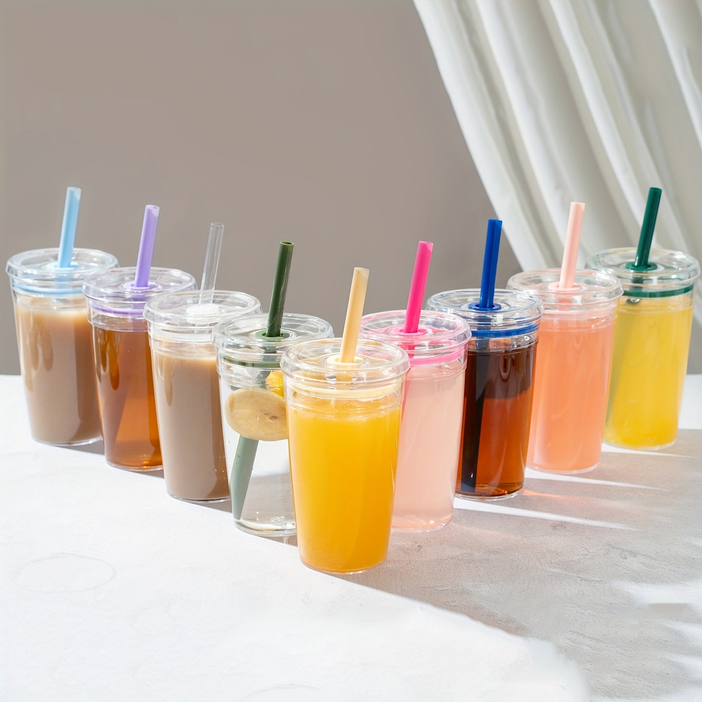 25pcs 50pcs Rounded Bottom Blank Uv Vinyl Print Reusable 500ml 16oz Clear Acrylic Plastic Coffee Tea Tumbler Cups with Lids And Straw for Juice Smoothie Matcha