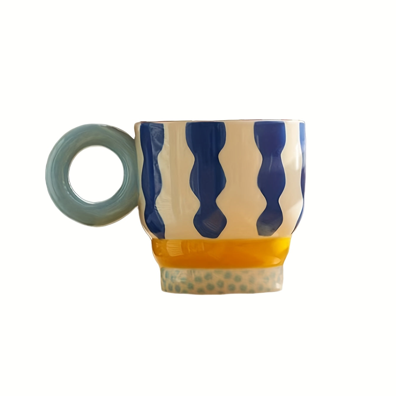 1pc Ceramic Hand-Painted Mug with Creative Ring Handle Design, Stylish Home Decor Cup for Tea
