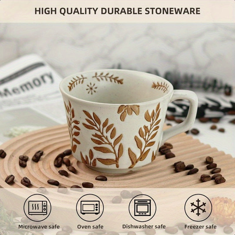 Ceramic Coffee Mug 12 oz Novelty Unique Teacup with Large Handle Stoneware Cup for Tea Mocha Latte Cappino Espresso Set of 2 Ivy and Leaf