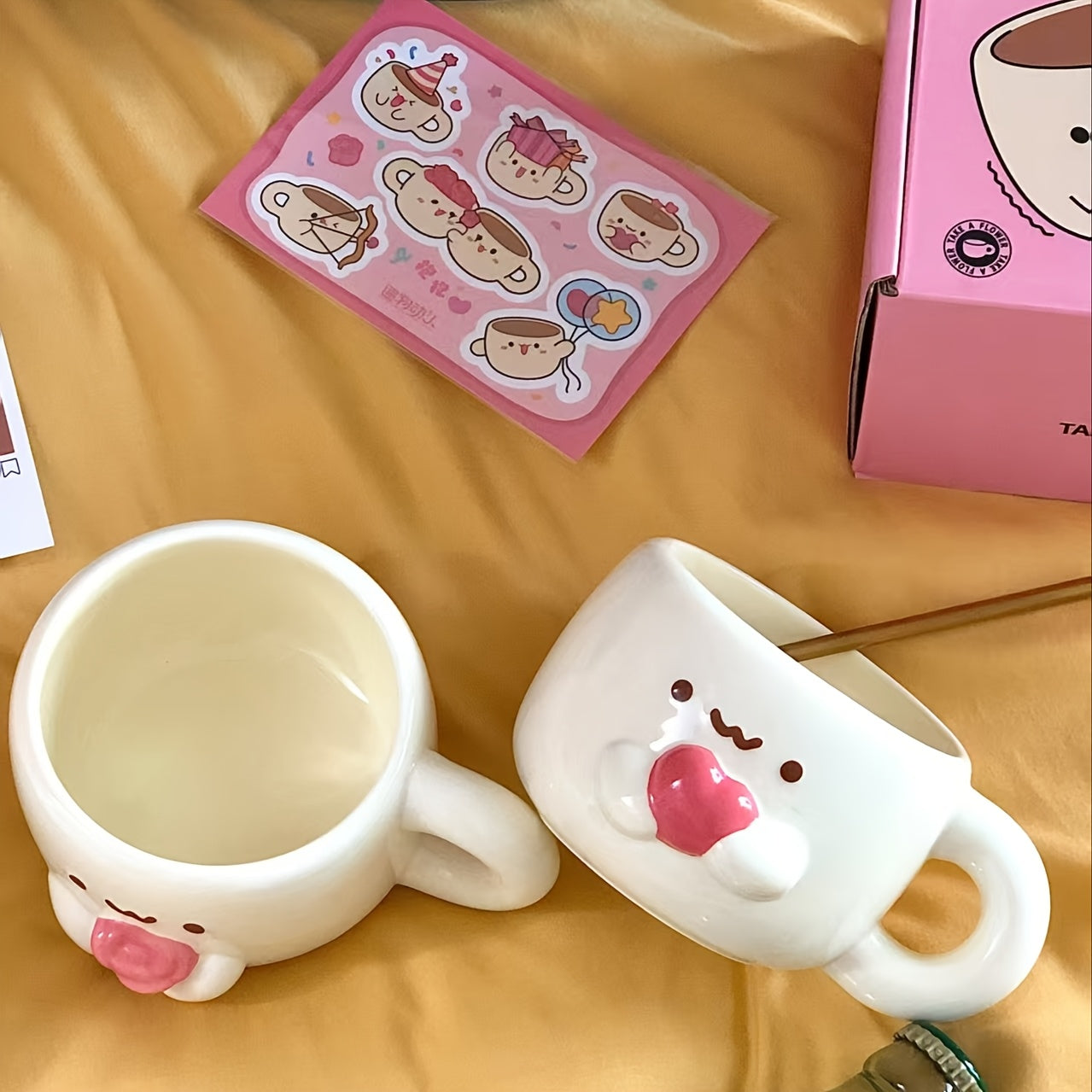 1pc 10.14oz Cute Cuddle Bread Ceramic Mug Office Coffee Cup Breakfast Milk Cup Student Personality Trendy Water Cup Suitable for Hot and Cold Drinks Couples BFF Friends Creative Gift Mother'S Day, Thanksgiving, Christmas, Birthday and Easter Ideal Gift