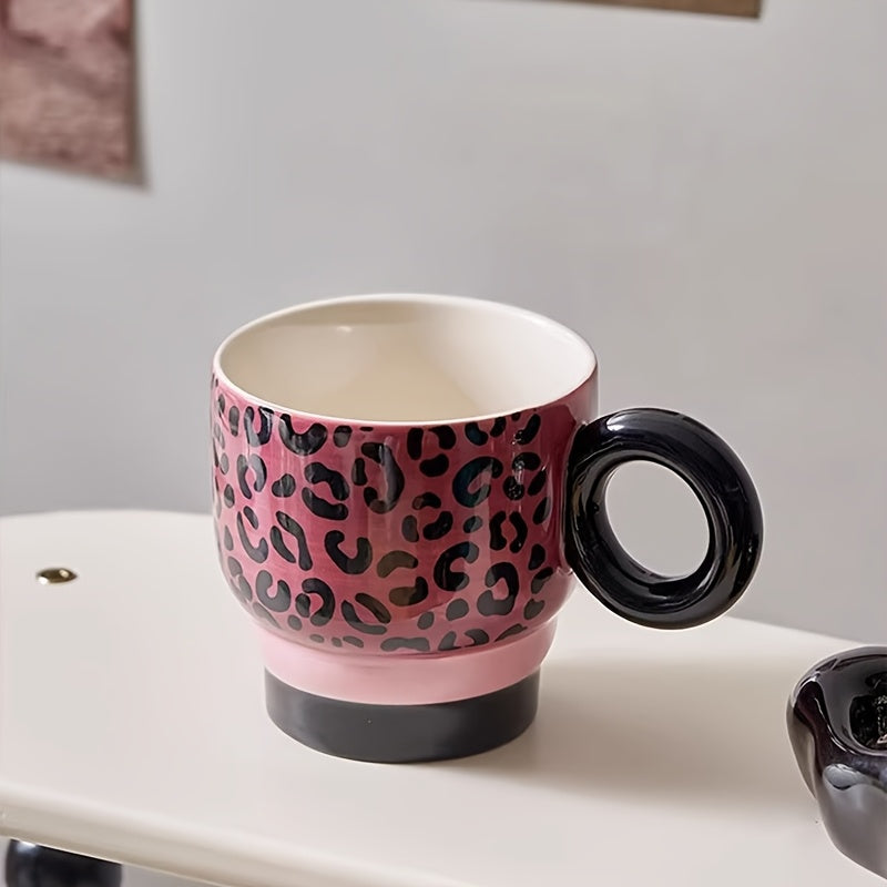1pc Ceramic Hand-Painted Mug with Creative Ring Handle Design, Stylish Home Decor Cup for Tea