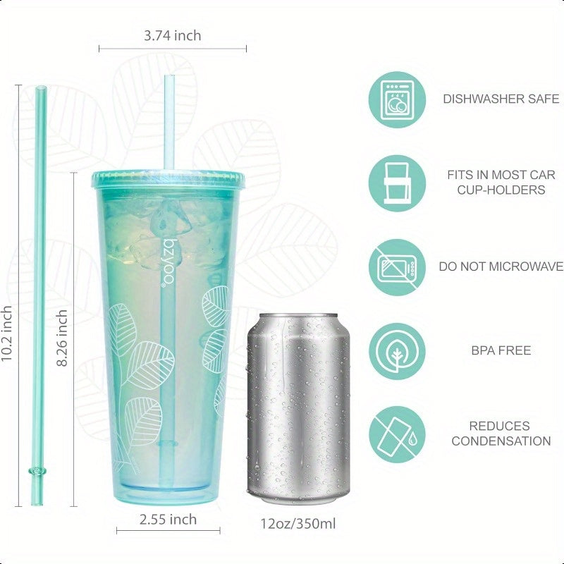 SIP 24oz 710ml Double Wall Plastic Tumbler with Lid and Straw Cold Drink Travel Mug Reusable Ice Coffee Tea Cup Perfect for Office Poolside Parties Gifts Color: Pearl Green