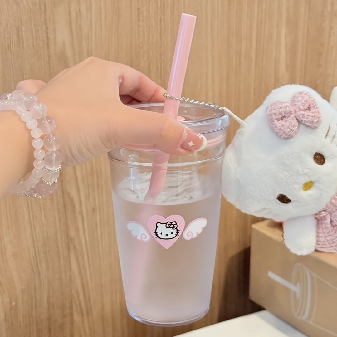 1pc Sanrio Hello Kitty 450ml Durable PC Plastic Water Bottle with Straw - Portable Reusable Cute Pink Design for Summer