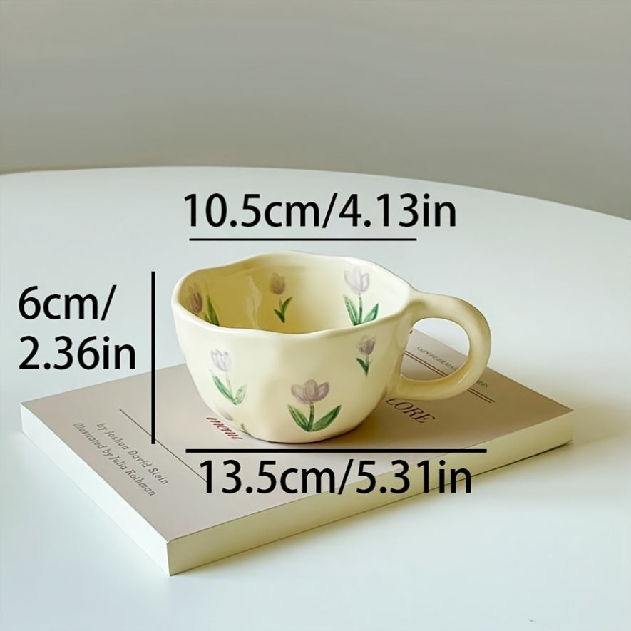 4pcs Floral Ceramic Mug Set, Handcrafted Irregular Shaped Coffee Cups, Multipurpose Reusable Flower Patterned Cups for Christmas, Thanksgiving, Valentine's, Father'S & Mother'S Day - Material, Machine Washable