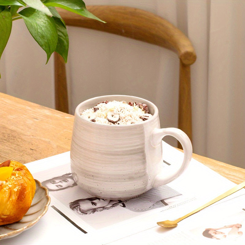 6pcs Hand-Painted Gray Ceramic Mug Sesame Dot Design Coffee Cup Milk Cup Water Cup Breakfast Oatmeal Cup, Holiday Gift 16.23oz\u002F380ml