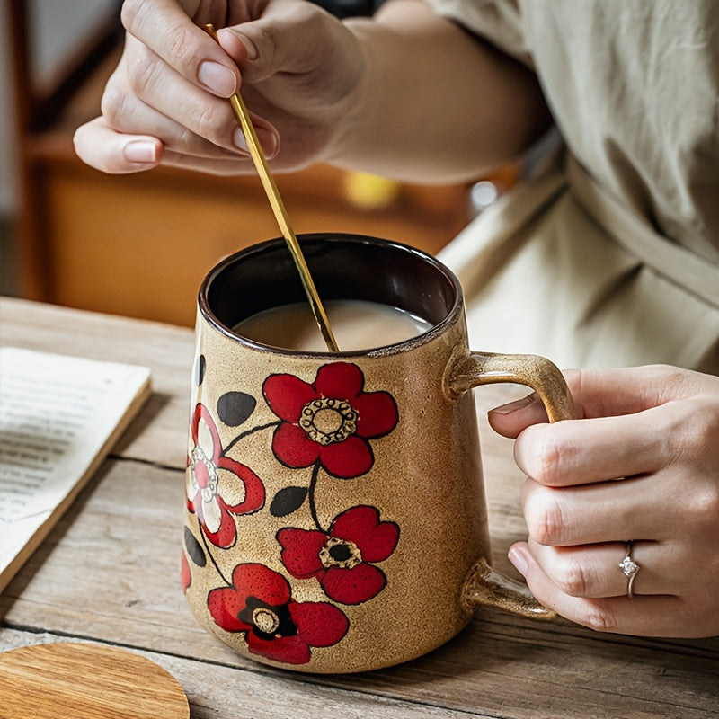 2pcs, Chinese Style Retro Hand-Painted Ceramic Cone Mug Set - Coffee Cup & Milk Jug with Large Capacity (23.67oz), 2pcs