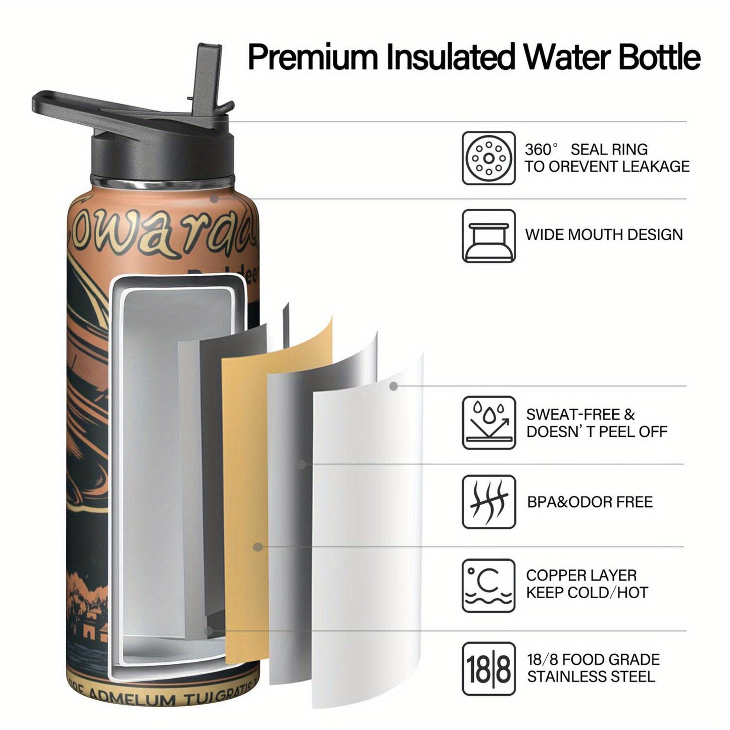 This 40 ounce leak proof space flask is made of double layer stainless steel, which is wear resistant