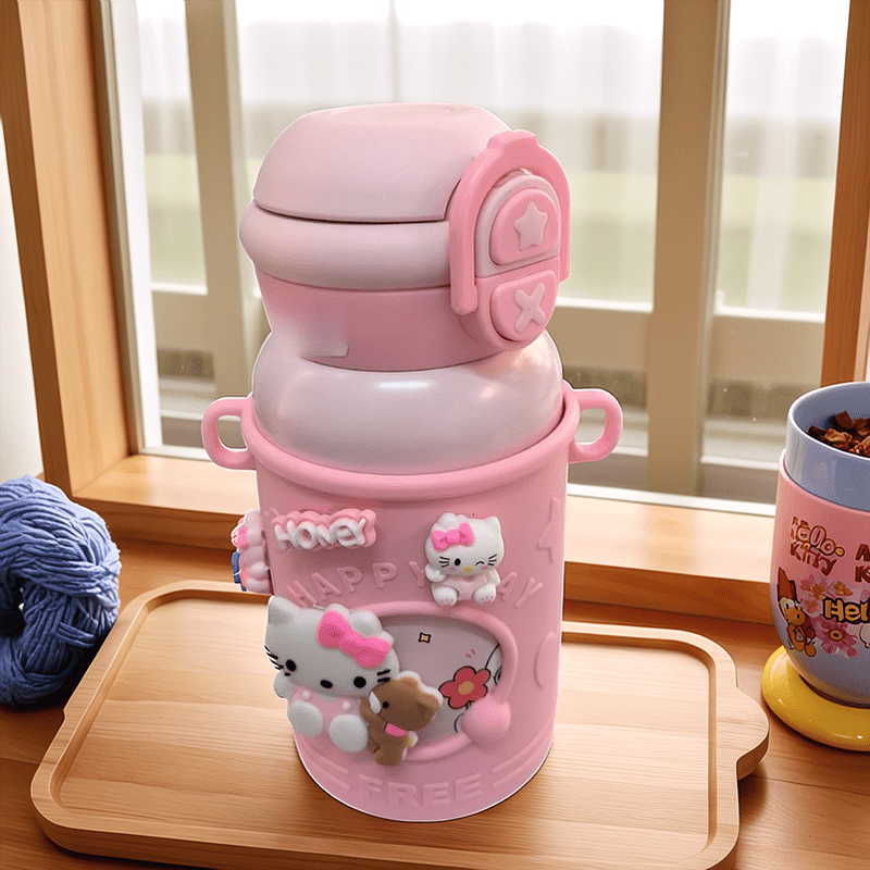 KT Insulated Stainless Steel Thermos Flask, Perfect for Travel & Outdoor Sports – Cute Cartoon Vacuum Car Cup with Large Capacity, Ideal Christmas Gift or Portable Fitness Mug (4 Seasons)