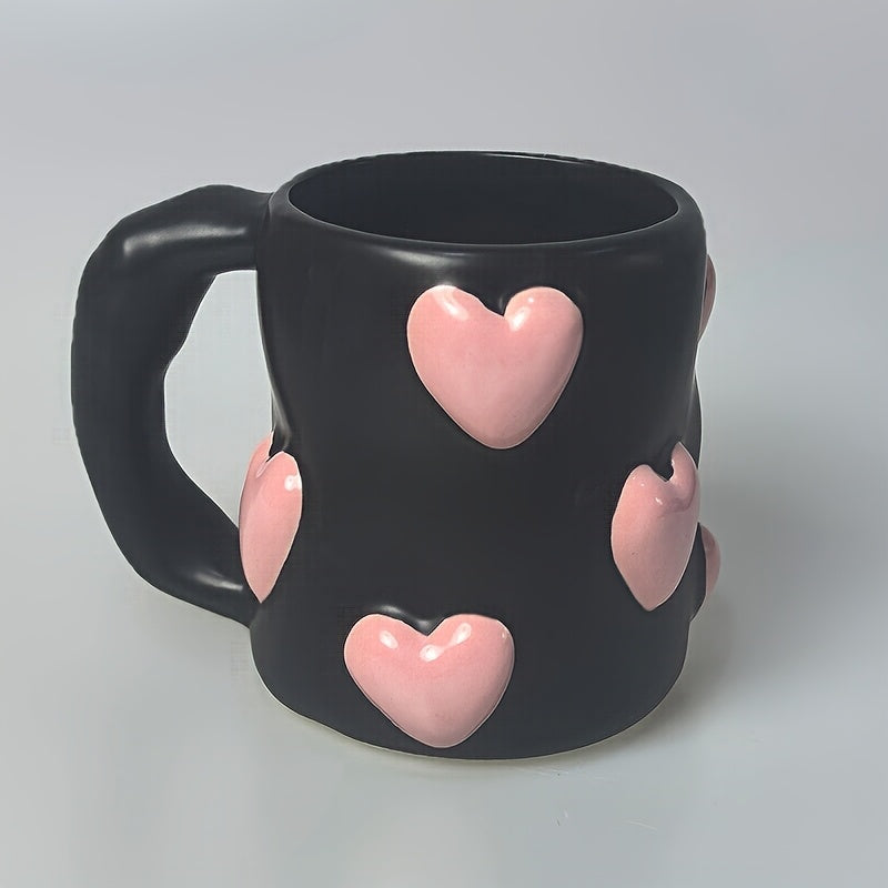 Hand-Painted | Ceramic Reusable High-Quality Hand-Painted Ceramic Coffee Mug with Pink Heart Design | Microwave Safe, White Interior, Perfect for Gifts | Playful Design, Glossy Finish Mug, Coffee Bar Accessories