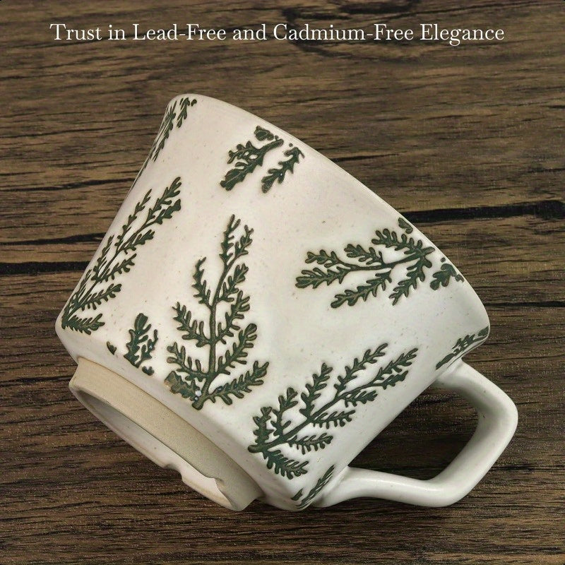 Ceramic Coffee Mug 12 oz Novelty Unique Teacup with Large Handle Stoneware Cup for Tea Mocha Latte Cappino Espresso Set of 2 Ivy and Leaf