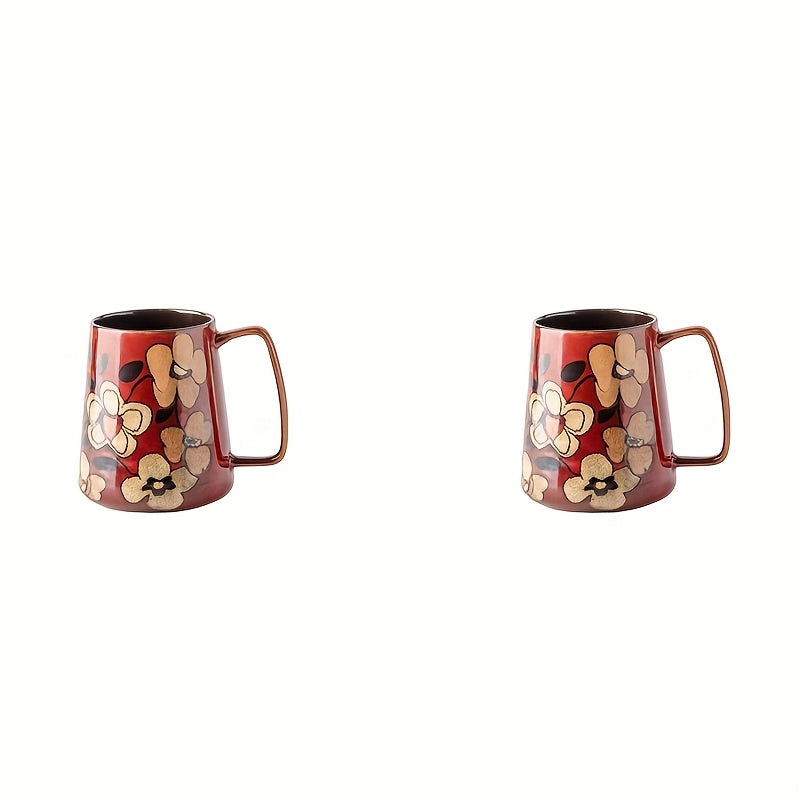 2pcs, Chinese Style Retro Hand-Painted Ceramic Cone Mug Set - Coffee Cup & Milk Jug with Large Capacity (23.67oz), 2pcs