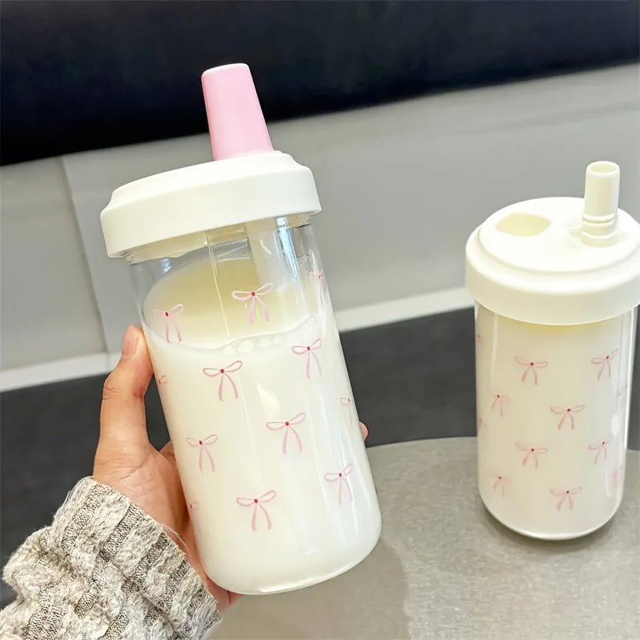 Bow Pattern BPA-Free Polycarbonate Water Bottle with Straw, 500ml\u002F16.9oz - Reusable