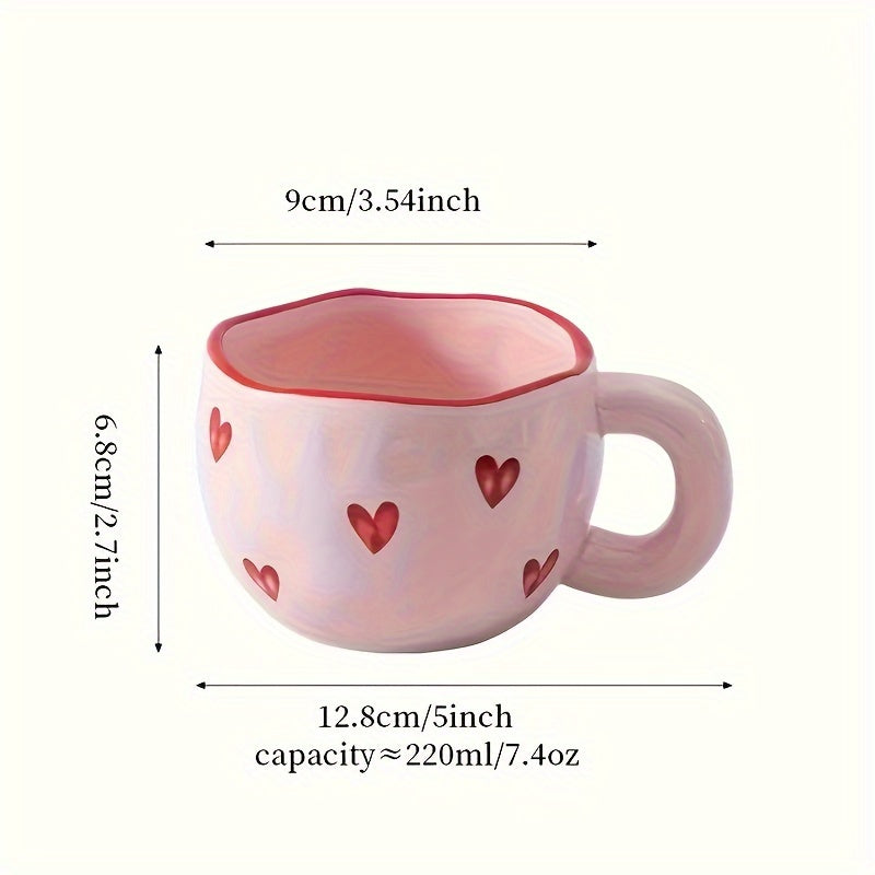 Xiaoquilismic 1pc Ceramic Heart Coffee Mug, 7.4Oz Sweetheart Tea & Milk Cup