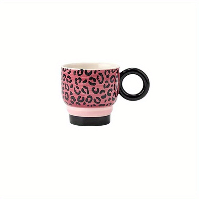 1pc Ceramic Hand-Painted Mug with Creative Ring Handle Design, Stylish Home Decor Cup for Tea