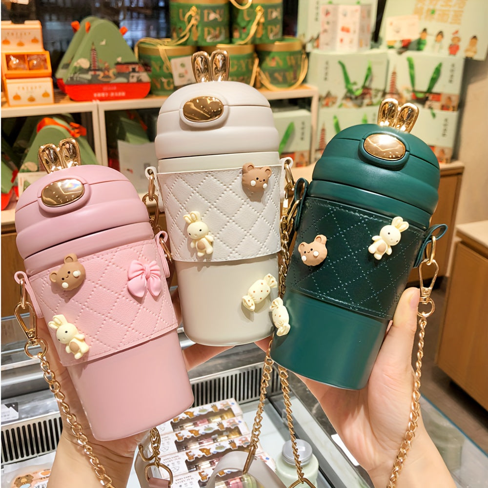 1pc, Cute Vacuum Flask, 304 Stainless Steel Insulated Water Bottles, Travel Thermal Cups, For Hot And Cold Beverages, Summer Winter Drinkware, Gifts, With Extra 4 3D Stickers