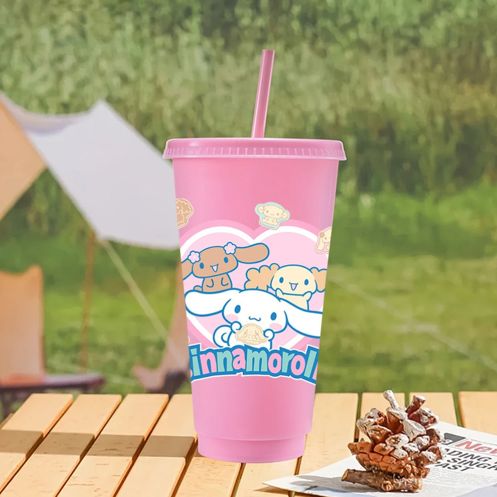 10pcs Reusable for cinnamoroll Plastic Cups, 24oz Iced Coffee Tea Slushie Cup with Lid and Straw